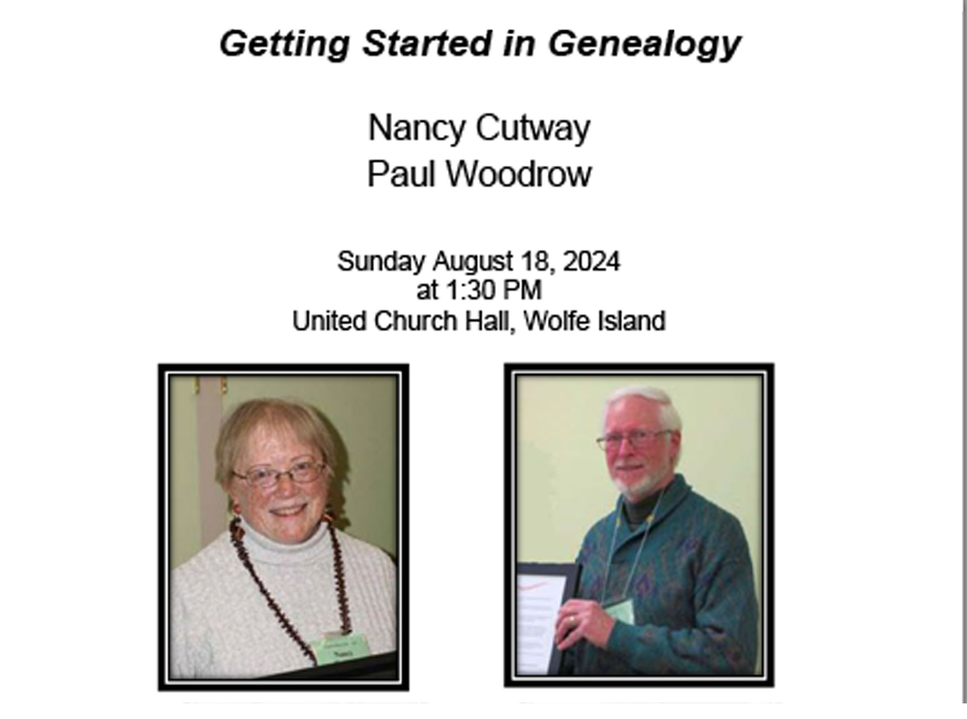 Speaker Series: Nancy Cutway / Paul Woodrow